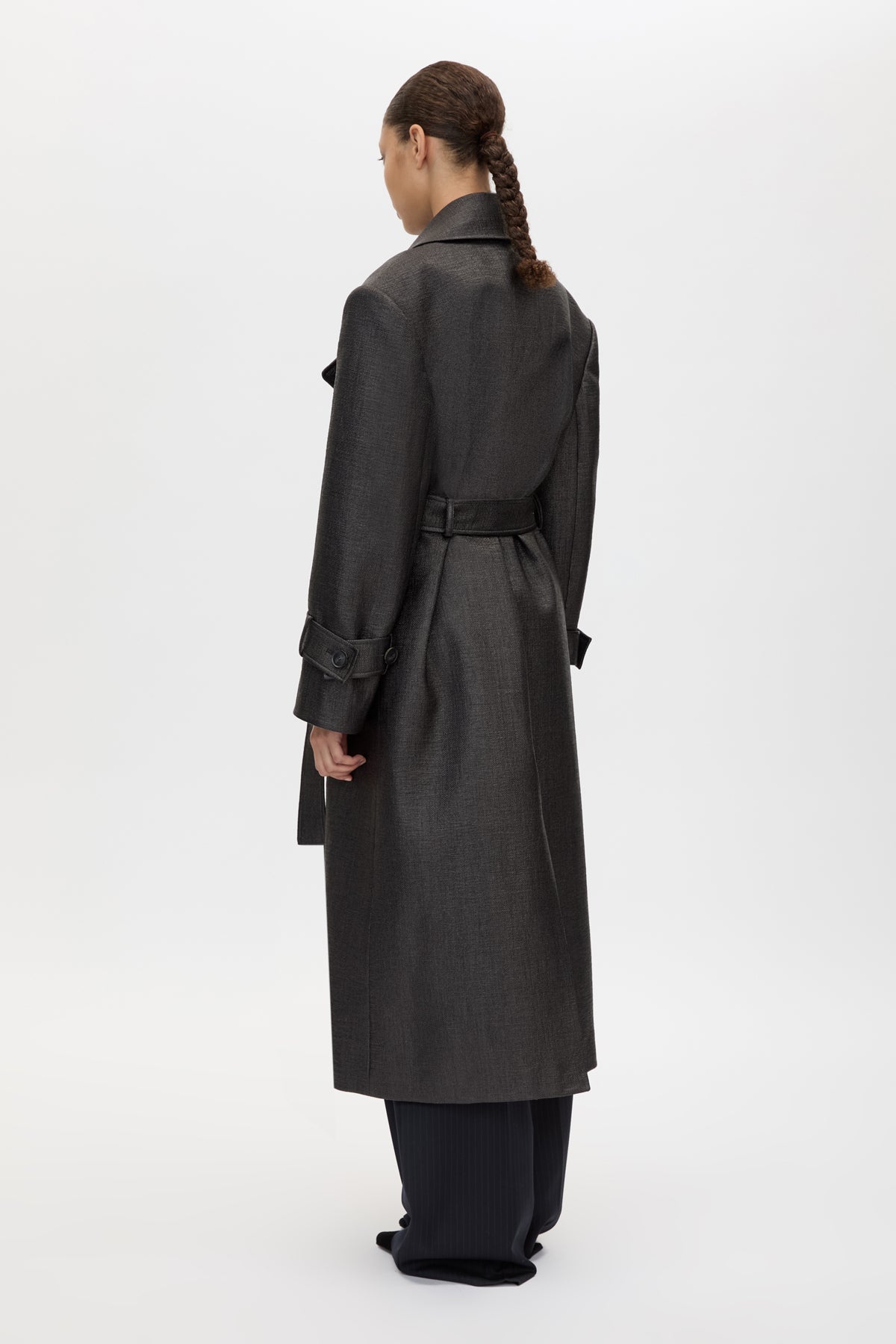 Back view CAMILLA AND MARC Alpine Textured Coat in Black with double breasted front and Italian twill.