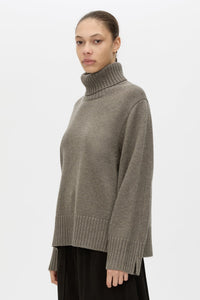 Cropped view CAMILLA AND MARC Crawford Knit Roll Neck Sweater in Grey with wool knit finish and roll‑neck silhouette.
