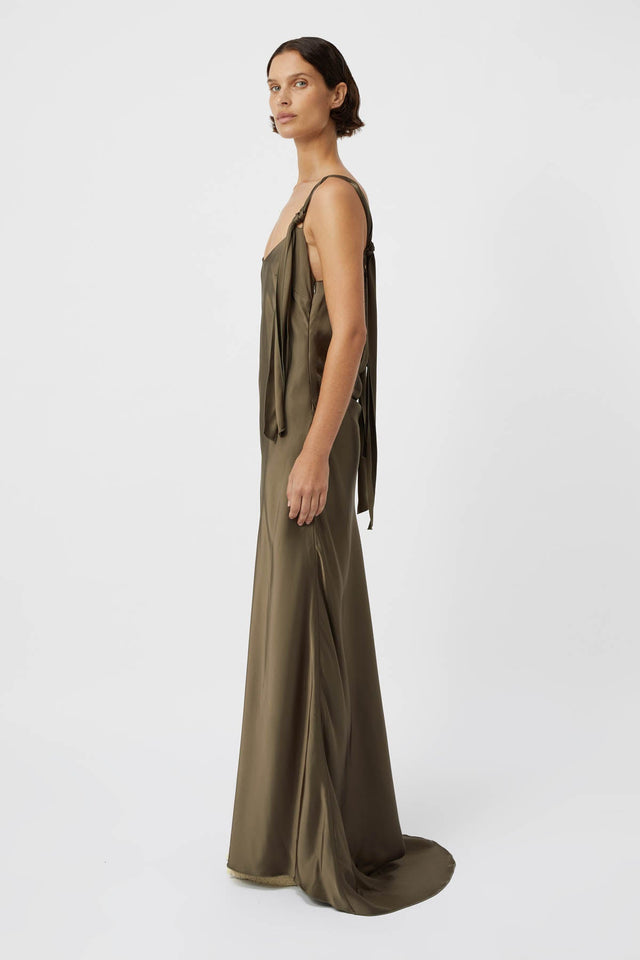 Marionette Bias Satin Maxi Dress in Smokey Quartz CAMILLA AND MARC C M