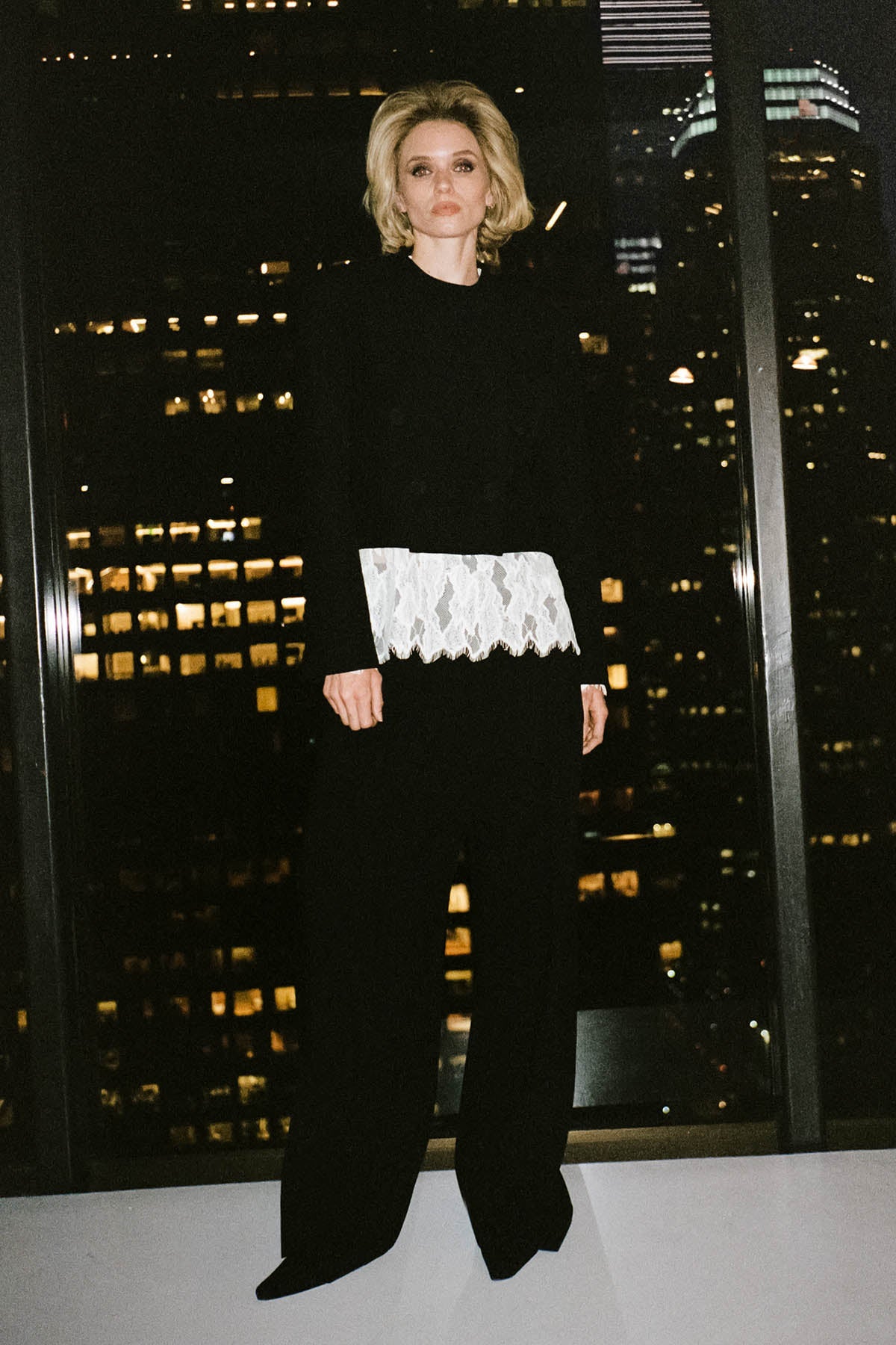 Styled view CAMILLA AND MARC Zemira Long Sleeve Lace Top in Cream with the Caius Relaxed Cropped Blazer.