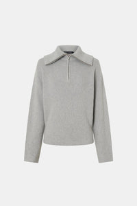 Ghost view CAMILLA AND MARC Anouk Knit Pullover in Grey Marle with quarter‑zip metal opening and cotton–merino blend.