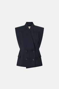 Ghost view CAMILLA AND MARC Ascent Double Breasted Vest in Dark Grey with tailored wool finish.