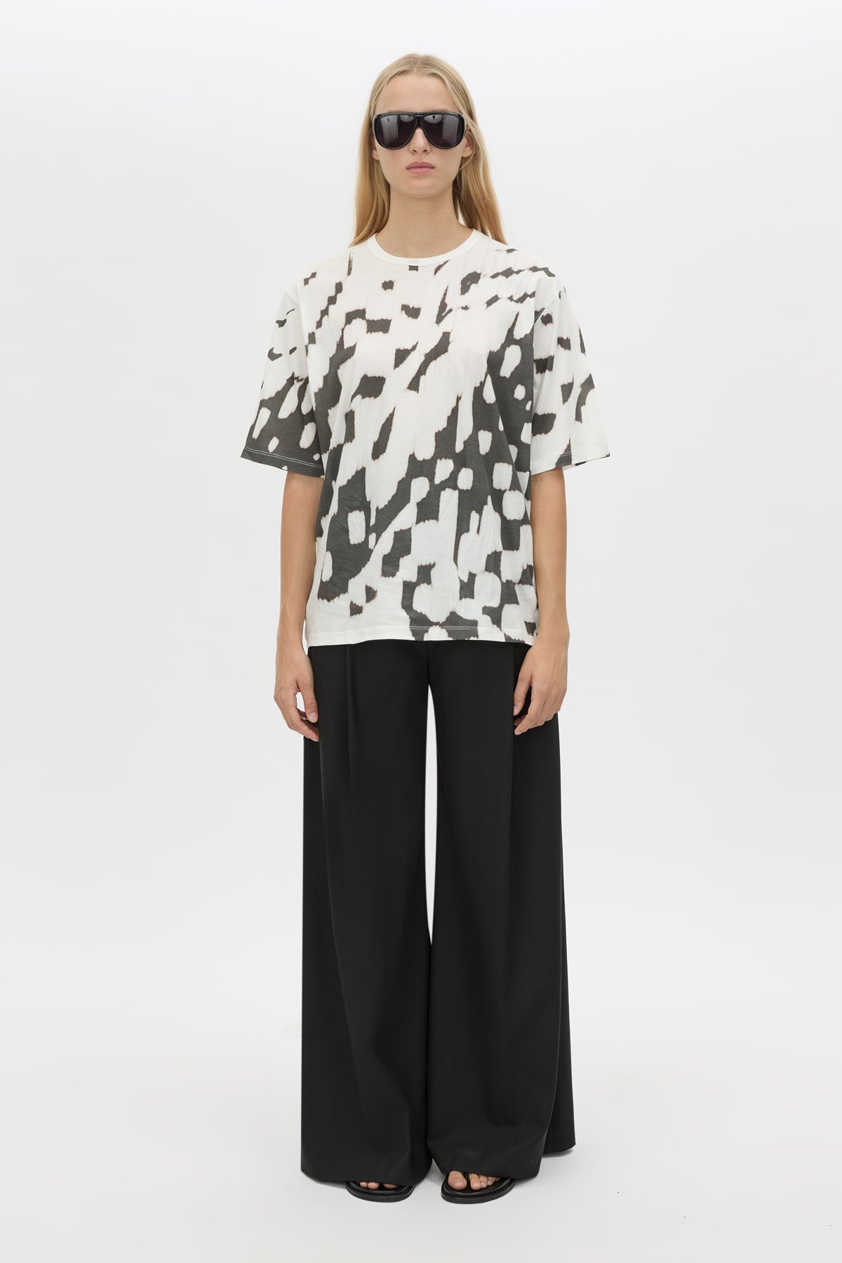 Front styled view CAMILLA AND MARC Asper Print Tee in Soft White with oversized short‑sleeve silhouette and printed artwork. 