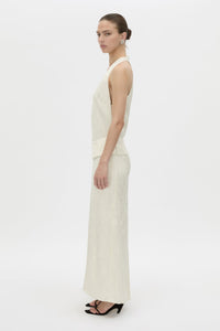 Side view CAMILLA AND MARC Avis Maxi Dress in cream with plunging neckline and detachable wide waistbelt.