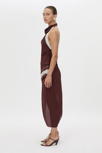 Side view CAMILLA AND MARC Barolo Midi Dress in cream print with high-cowl neckline.