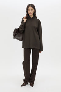 Front view CAMILLA AND MARC Bessette long sleeve top in espresso brown top with high neck. 