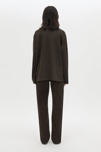 Ghost view CAMILLA AND MARC Bessette long sleeve top in espresso brown top with high neck. 