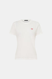Ghost view CAMILLA AND MARC Birdie Fitted Print Tee in soft white with red embroidered motif detail.