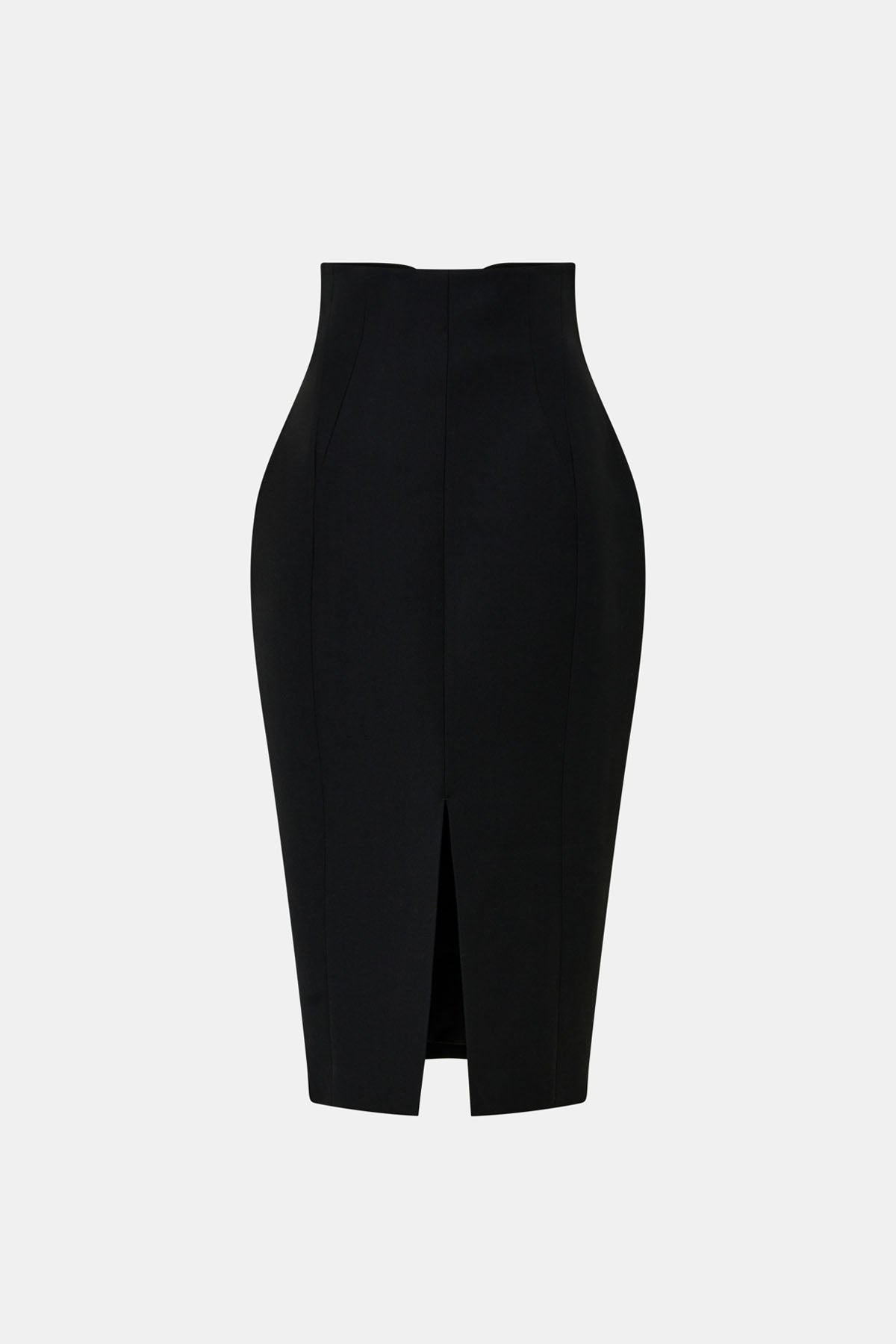 Ghost view CAMILLA AND MARC Caius High Corset Waist Midi Skirt in Black with structured waist.