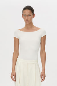 Cropped view CAMILLA AND MARC Cali Off The Shoulder Bodysuit in soft white.