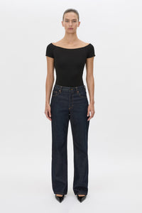 Front view CAMILLA AND MARC Cali Off The Shoulder Bodysuit in black.