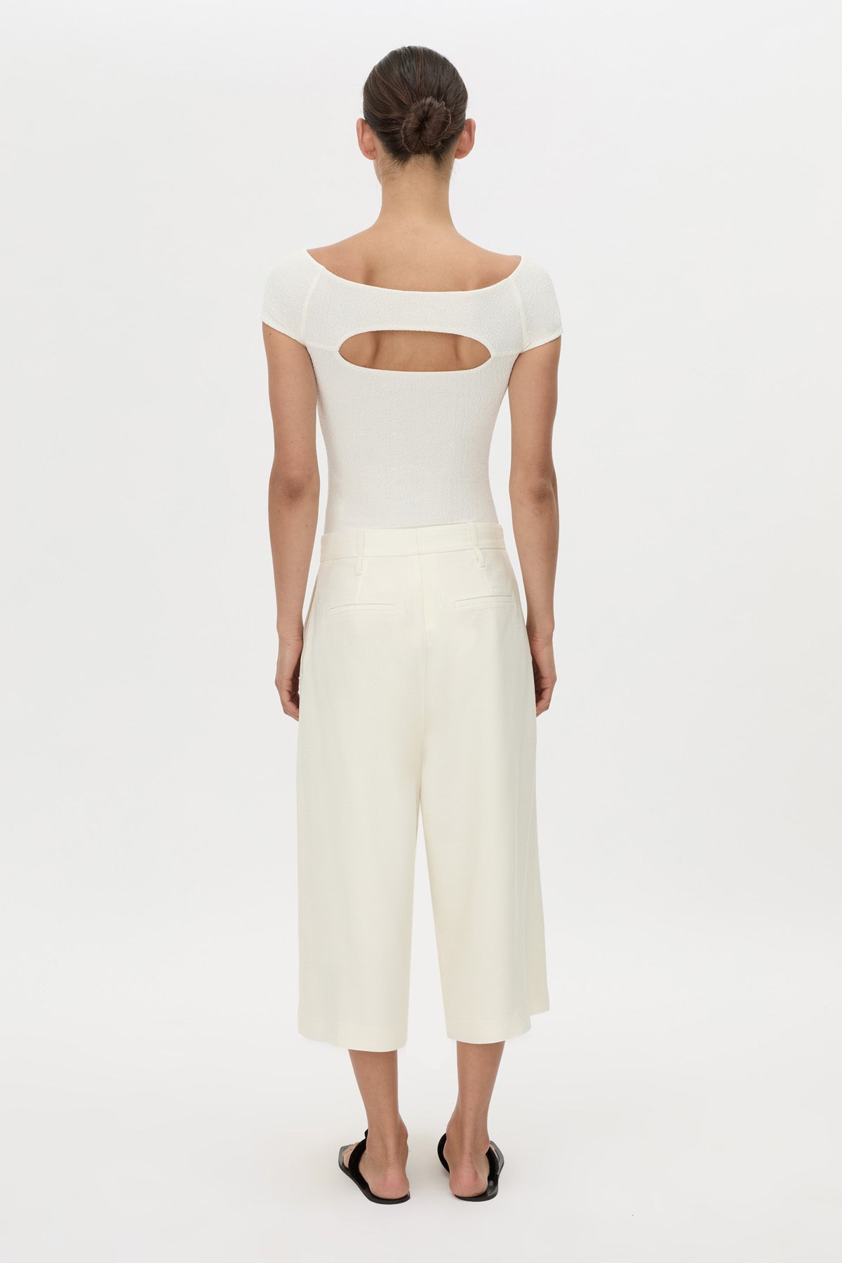Back view CAMILLA AND MARC Cali Off The Shoulder Bodysuit in soft white.