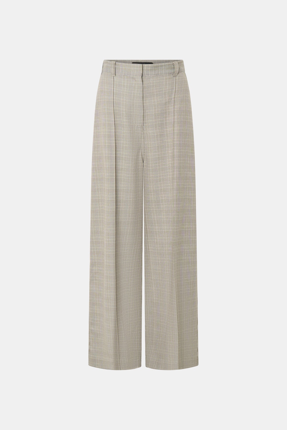 Ghost view CAMILLA AND MARC Cassa man-style soft suiting pant in taupe check with low-rise silhouette.