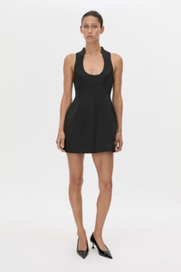 Front view CAMILLA AND MARC structured Chiaro Mini Dress in black with scoop neckline.