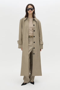 Styled view CAMILLA AND MARC Dakota long sleeve relaxed top in taupe with crew neckline and semi sheer fabrication.