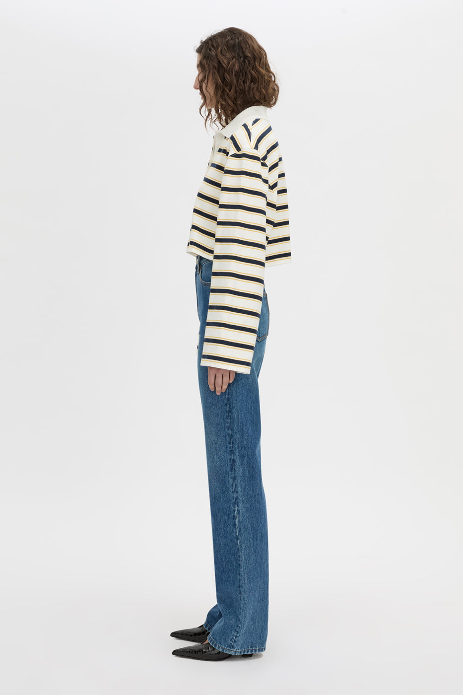 Liat Stripe Crop Polo Top