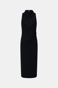 Ghost View - CAMILLA AND MARC Dune Fringe Detail Midi Dress in black with fringe scarf. 