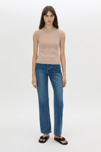 Front view CAMILLA AND MARC Elara rib logo tee in rosewood.