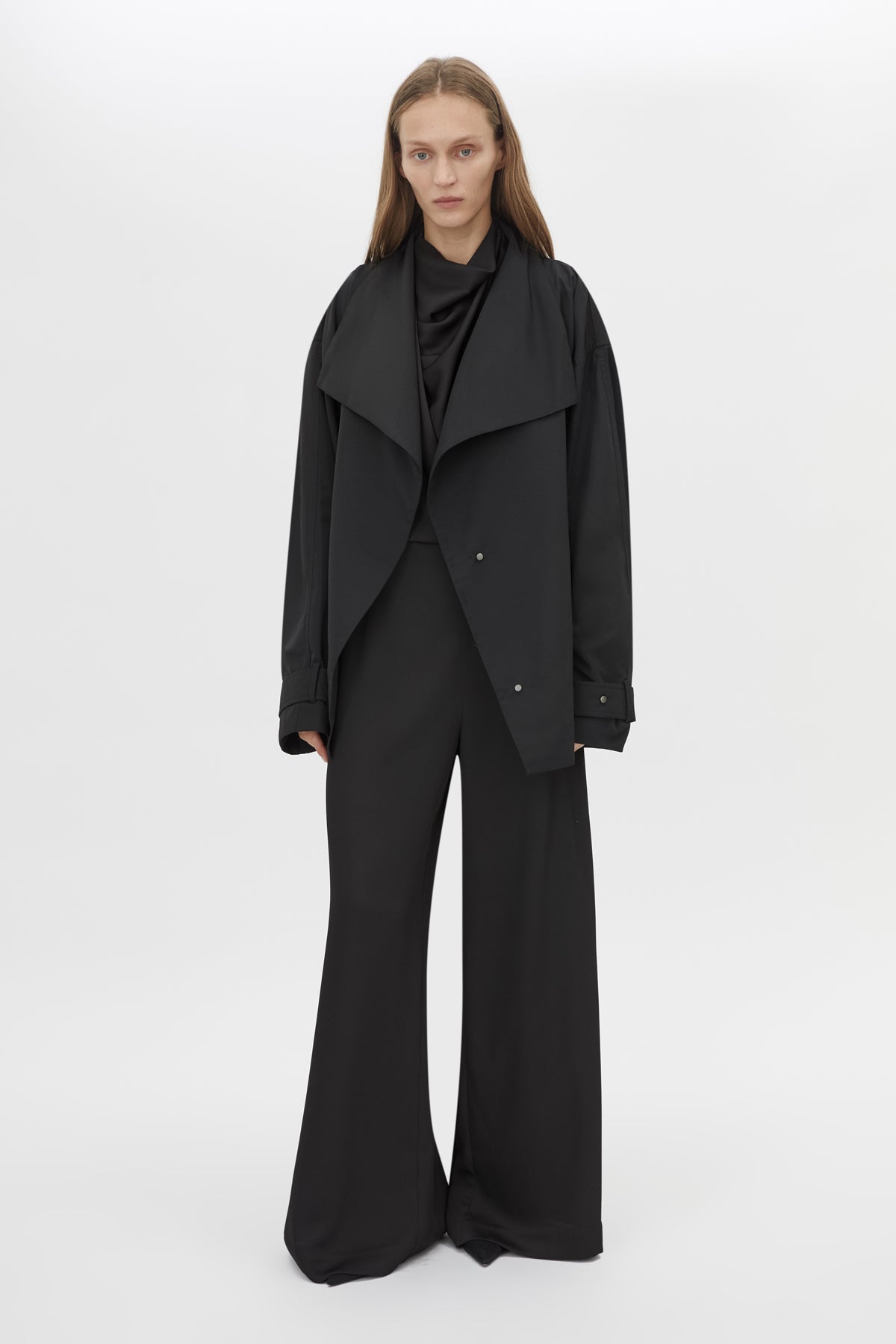 Front view CAMILLA AND MARC Elowyn Pant in Black styled with the Nasir Cropped Jacket.