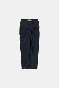 Ghost view CAMILLA AND MARC Elowyn Wrapped Midi Skirt in French Navy with front draped detailing.