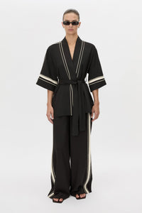 Front view CAMILLA AND MARC relaxed Enna Robe in black with embroidery detail.