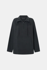 Ghost view CAMILLA AND MARC Figura Sweater in Coal Grey with cropped fleece, pullover design and quarter zip. 