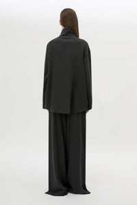 Back view CAMILLA AND MARC Figura Sweater in Coal Grey with cropped fleece, pullover design and quarter zip. 