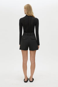 Back view CAMILLA AND MARC Floret Tailored Short in Black featuring a tailored silhouette and buckle detailing.