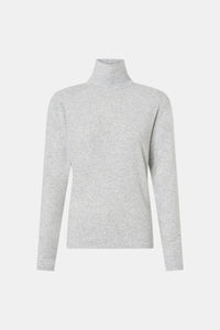 Ghost view CAMILLA AND MARC Florian Turtleneck Top in Grey Marle with long sleeves and removable shoulder pads.