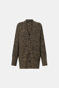Ghost view CAMILLA AND MARC Hal Knit Boyfriend Cardigan in honey black with V neck and button front.