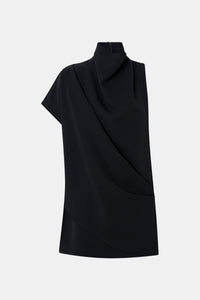 Ghost view CAMILLA AND MARC Huxley Draped Mini Dress in Black with laser‑cut neckline and draped panel.
