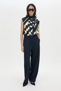 Front view CAMILLA AND MARC Lena Pant in Navy featuring a mid‑rise tailored cut with front tucks.