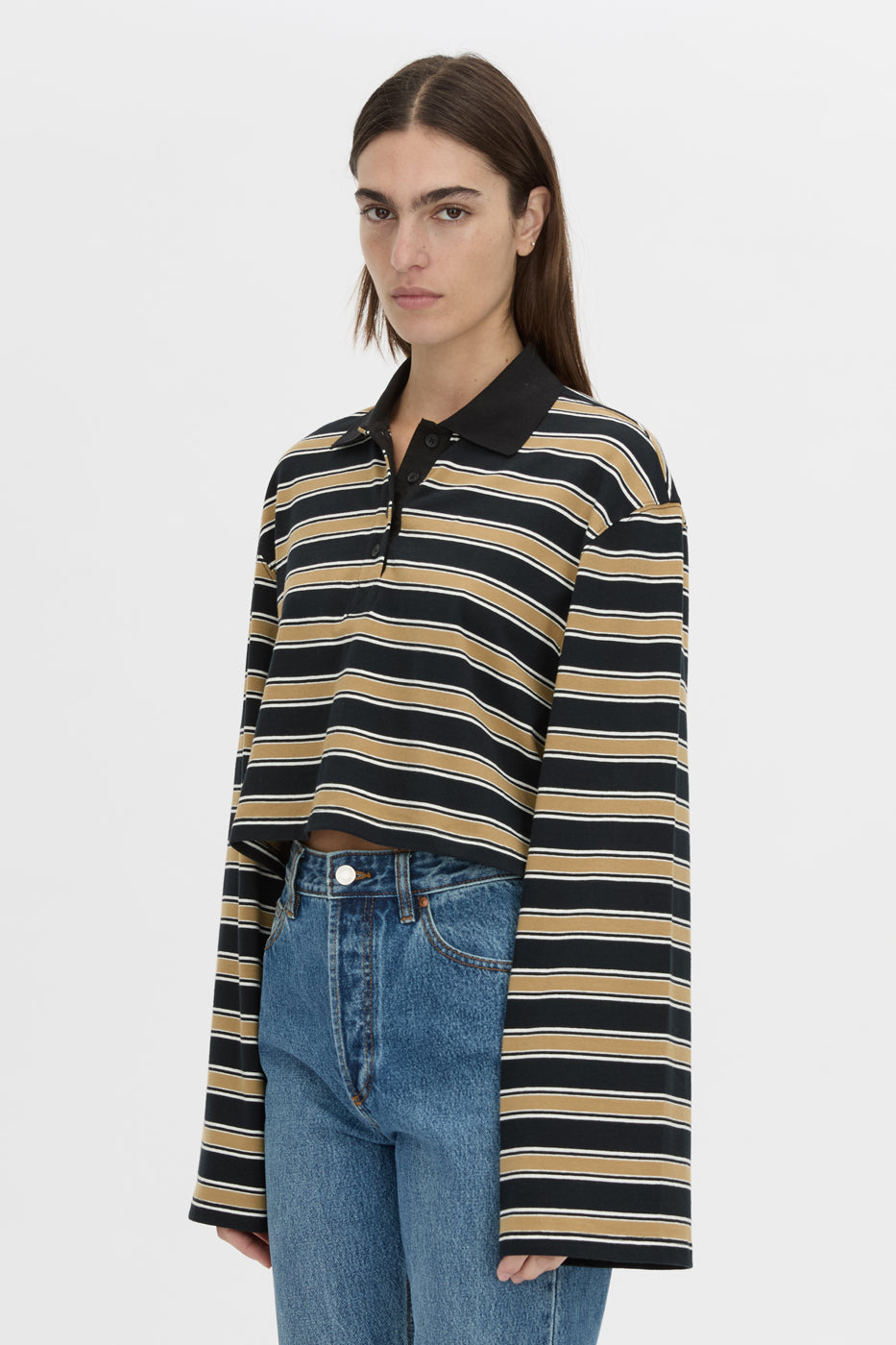 Liat Stripe Crop Polo Top