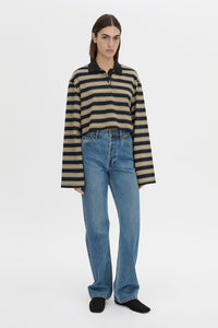 Liat Stripe Crop Polo Top