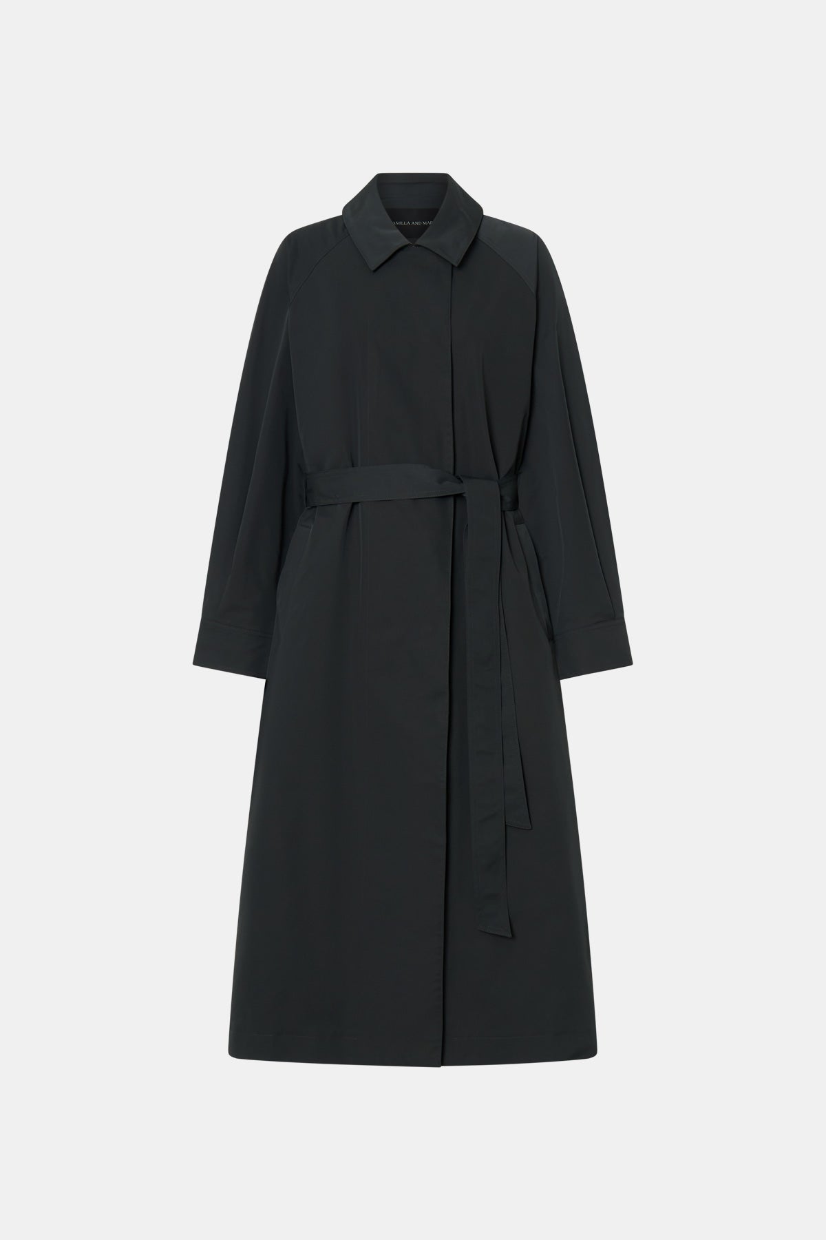 Ghost view CAMILLA AND MARC Mahdavi Trench in Grey with oversized silhouette and dropped raglan long sleeves.