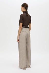 Back view CAMILLA AND MARC Malik Pant in Tan Herringbone with wide‑leg low‑rise tailored silhouette.