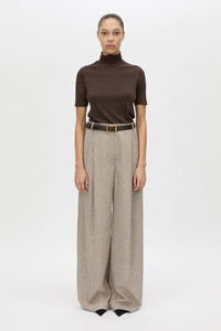 Front view CAMILLA AND MARC Malik Pant in Tan Herringbone styled with the Dakota Elbow Sleeve Top.