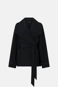 Ghost view CAMILLA AND MARC Nasir Cropped Jacket in Black with high‑neck, double‑breasted wrap design.