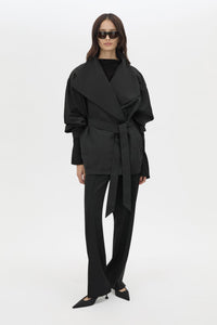 Front view CAMILLA AND MARC Nasir Cropped Jacket in Black styled with the Cassie Slim Pant.