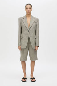Front view CAMILLA AND MARC Nestor Blazer in Chocolate Marle styled with the Nestor Short.