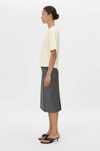 Side view CAMILLA AND MARC Niami Crochet Tee in cream with crochet detailing at the shoulder.