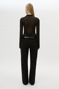 Back view CAMILLA AND MARC Novel Long Sleeve Stocking Top in Black with ruched bust detail.