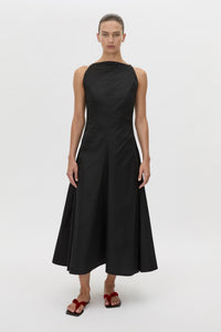 Front view CAMILLA AND MARC Onesto Cotton Midi Dress in black with a cowl neckline.