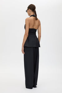 Ghost front CAMILLA AND MARC Orban Wide Leg Pant in Navy Pinstripe with tailored wide leg.