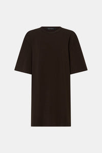 Ghost view CAMILLA AND MARC Peretti Mini Tee Dress in Espresso Brown with rolled short sleeves and mini tee silhouette.