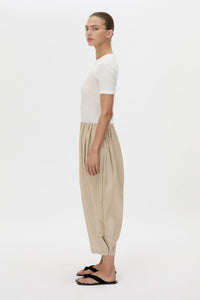 Side view CAMILLA AND MARC Pietro Gathered Wide Leg Pant in stone with a voluminous leg.