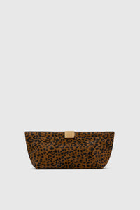 Back view CAMILLA AND MARC Poppy Leopard Clutch with pony‑finish fabrication.