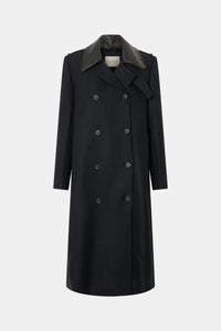 Ghost View - CAMILLA AND MARC Ryder Coat black coat with contrast leather collar, double-breasted. 