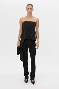 Front view CAMILLA AND MARC high-waisted Romina Pant in black stretch suede fabrication.