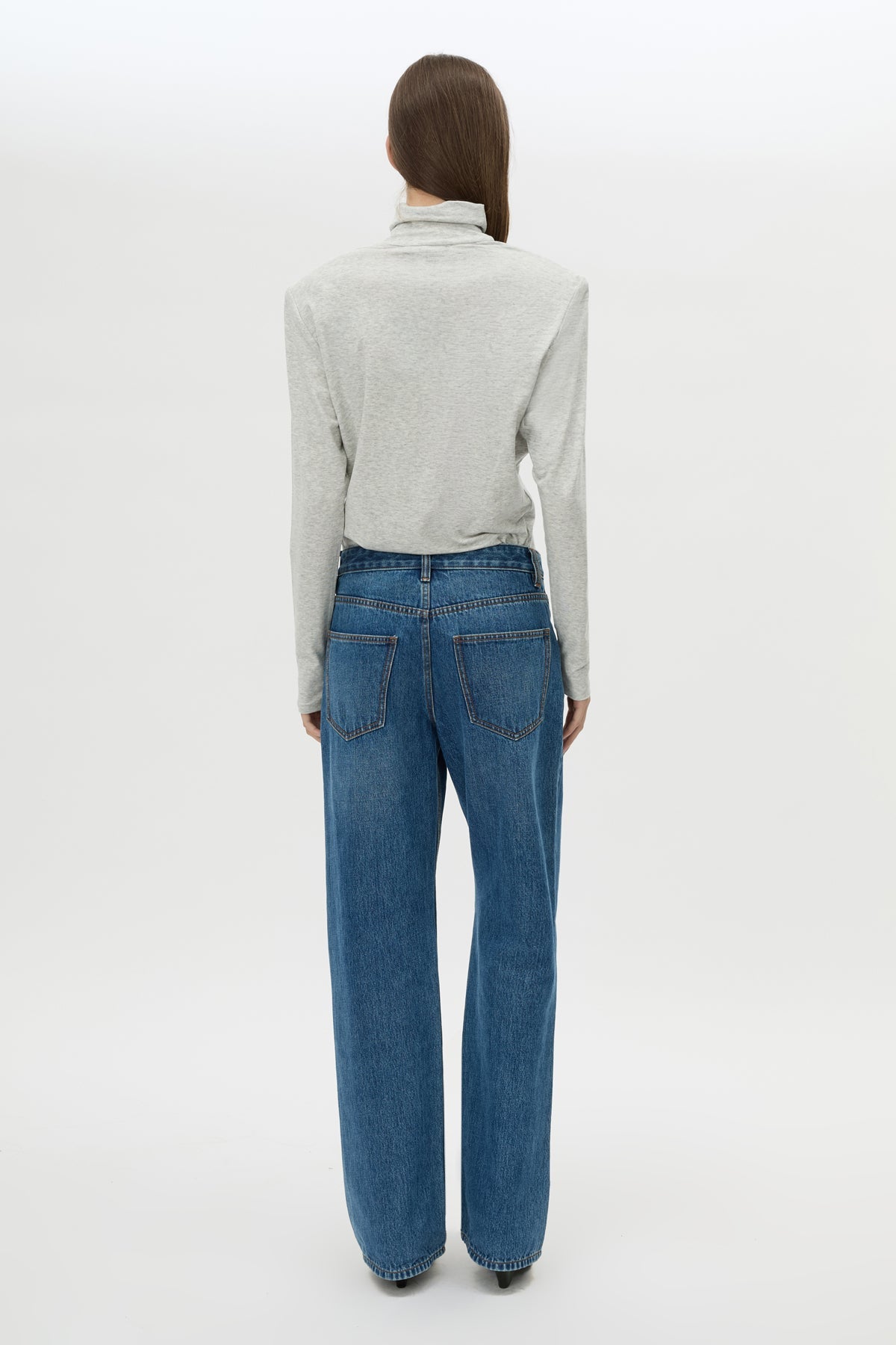 Back view CAMILLA AND MARC Rune Denim Jean in Classic Blue with a mid‑rise straight‑leg fit.